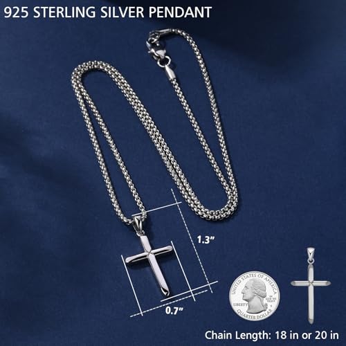 Small Dainty Cross Pendant Necklace 925 Sterling Silver for Women with 18", 20" Sturdy Chain 14K White Gold Plated2