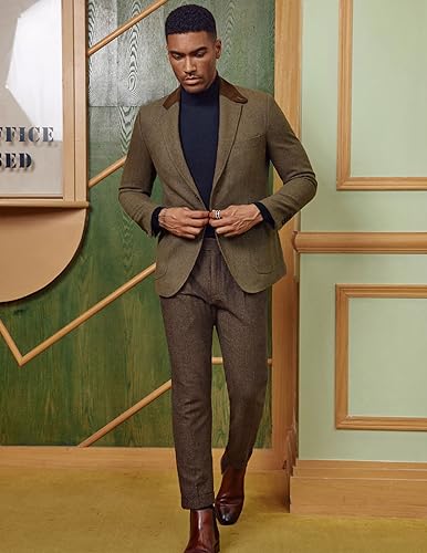 PJ PAUL JONES Mens Herringbone Blazer Vintage Tweed Wool Blend Sport Coat Jacket4