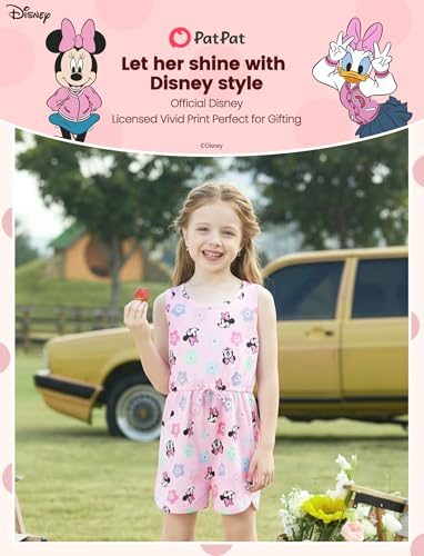 Image of Disney Princess Frozen Minnie Mouse Stitch Girls Romper With Pocket Sleeveless Jumpsuit One Piece Outfit For Toddlers & Kids