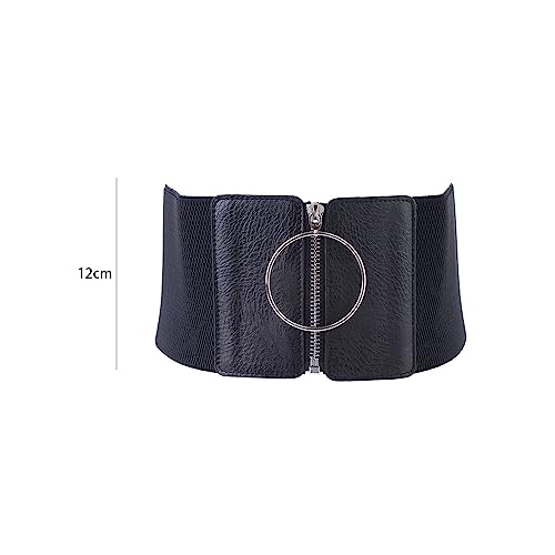Vctitil Women Zipper Elastic Belt Waist Tightening Elastic Fashion Wide Waistband Tight Fitting Corset Dress Metal Circular PU Leather Belt2