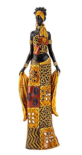 Lifestyle & More Escultura Moderna decoración Figura Mujer Africana de pie con Ropa y Telas de Colores, Altura 35 cm