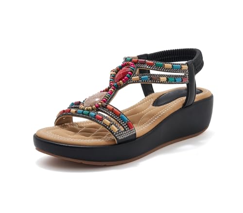 Sandales plateforme été femme bout ouvert marron confortable style bohème en 35