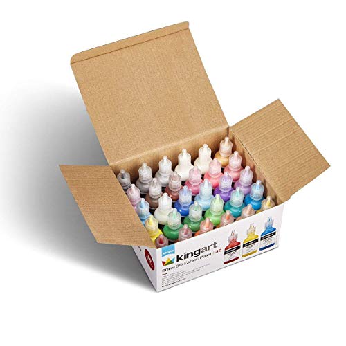 KINGART Permanent Fabric Paint, Set of 30 Colors, 30ml Bottles, Washer & Dryer Safe, Textile Paint for Clothes, T-Shirts, Jeans, Bags, Shoes, Art and Craft Supplies for DIY Projects