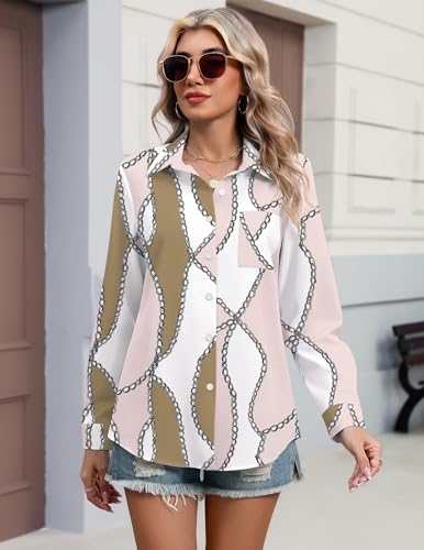 HOTOUCH Womens Button Down Blouse V Neck Long Sleeve Shirts Work Tops - image 5