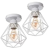 TOKIUS Lámparas de Techo Retro Plafón Ø 16cm Vintage Lámpara Colgante Diseño de Jaula de Hierro Blanco E27 Iluminación de Techo de Interior para Pasillo Porche Cocina Dormitorio (Plafon - 2 Piezas)