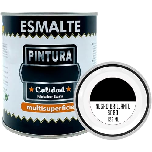 AC - Bote de Pintura Esmalte - Fabricado en España - Ideal para Cualquier Superficie, Madera, Plástico, Cristal o Cemento - Capacidad de 125 ML - Negro Brillante (S080)