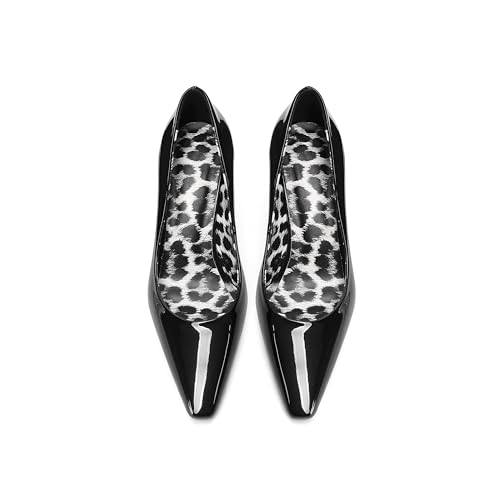 Women's Square Toe Patent Leather Slip on Kitten Heels Leopard Print Interior Comfortable Fashion Personalized Pumps 5