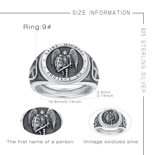 St Michael Ring S925 Sterling Silver St Michael Archangel Ring Religious Protector Jewelry for Men Women#7 8 9 10 11 12 13 143
