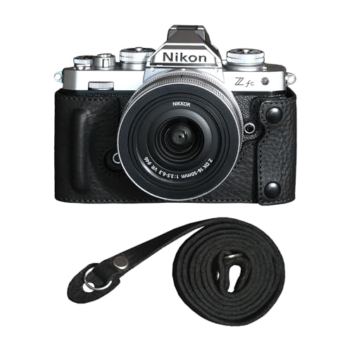 JISYIWOWボディケース ハーフケース+カメラストラップNIKON ZFC用カメラケース 電池交換でき 三脚設置でき 底面閉開自由 (ブラック)