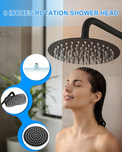 Outdoor Shower Kit, 304 Stainless Steel Wall Mount for Poolside con Cabezal de Ducha de Lluvia de 8 Pulgadas y Combo de Rociador Manual de 2 Funciones, Sistema de Ducha Expuesto con Válvula de Latón B0GCK61HCV miniatura 5