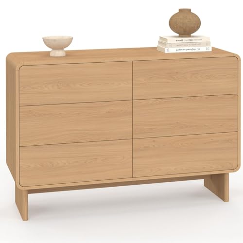 IDMarket - Commode 6 tiroirs Capucine 110 cm façon hêtre Design Arrondi
