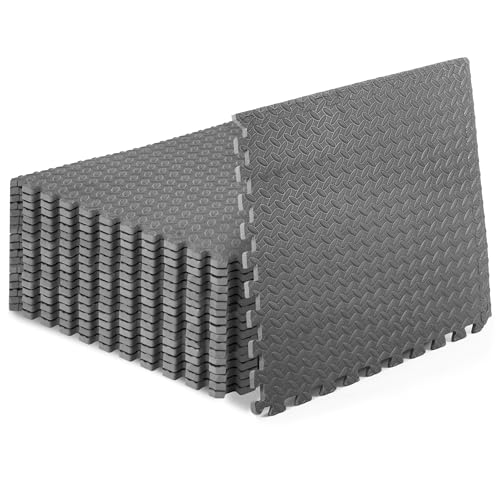 Image of ProsourceFit Exercise Puzzle Mat 1 /2-inch, EVA Interlocking Foam Floor Tiles for Home Gym, Workout Equipment, Kids Play Areas, Gray, 72 SQ FT - 18 Tiles