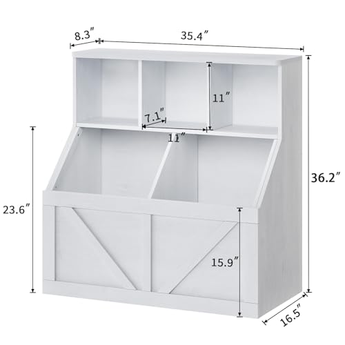 GarveeHome Kids Toy Storage Organizer, Kids Bookshelf and Toy Storage, Toddlers Bookshelf Toy Organizer for Kids Rooms Playroom Bedroom Nursery Daycare, Vintage White