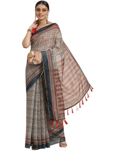 Image of Amazon Brand - Anarva Women's Kalamkari Saree With Blouse Piece