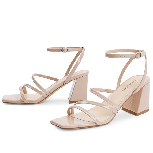 Image of Modatope Women's Heeled Sandals Square Toe Chunky Strappy Heels Prom Shoes | Stable Chunky Heel, Adjustable Ankle Strap, All-Day Comfort Sole, Unique Style For Parties, Proms, Weddings & All Occasions