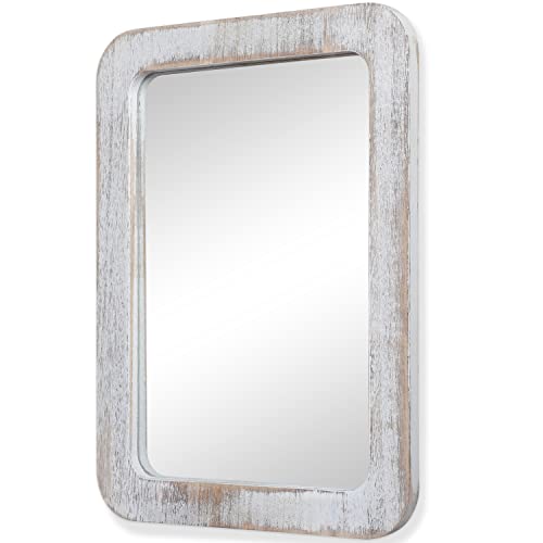 JJUUYOU Großer rustikaler Wandspiegel mit Holzrahmen, 45 x 65 cm, rechteckig, zum Aufhängen, Kosmetikspiegel, Dekoration für Badezimmer, Schlafzimmer, Wohnzimmer Cover