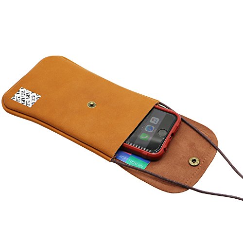 Lefright Casual Fashion Pu Leather Cellphone Neck Pouch Bag Credit Card Holder With Adjustable Sling For Iphone Xr 6 Plus Galaxy S3 S4 S5 S6 S7 Edge (Orange) #TOP2