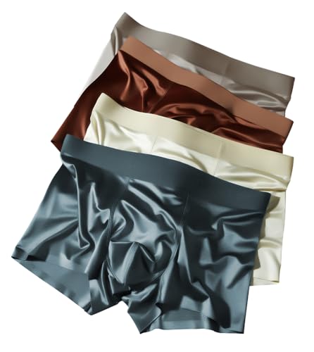 Photo de Zueauns Lot Calecon Homme Satin Boxer Sensation de Soie Short Sexy sous-vêtements pour Hommes Caleçon Respirant sans Couture Shorty