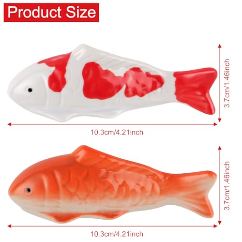 Image of Ceramic Floating Fish Set, 2Pack Realistic Goldfish & Koi Figurines for Aquariums, Tea Pet Adornments, Fairy Garden Accents, and Pond or Desktop Decorations.