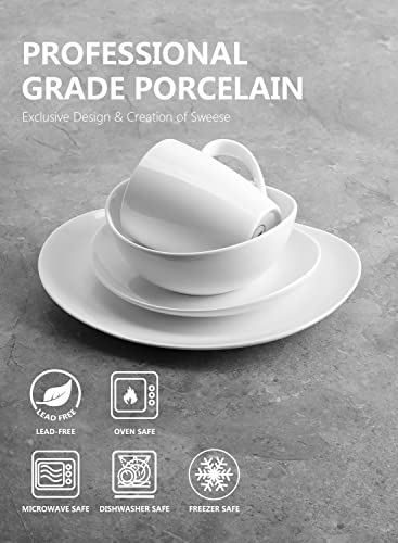 Sweese 199.001 Porcelain Dinnerware Set, 24-Piece, Service For 6, White #TOP3