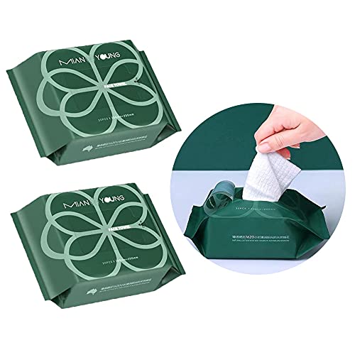 Ruihua - Juego de 2 paquetes de toallas desechables para el rostro, toalla limpiadora desechable y seca, toalla para el rostro, espesa, 100 % algodón, multiusos portátil