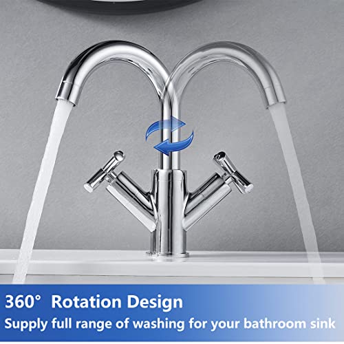 NewEast Basin Mixer Tap, Dual Cross Handle Swivel Spout Bathroom Sink Taps with Pop Up Waste, Modern Chrome Basin Tap