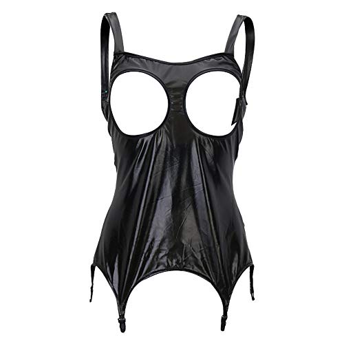 Costumes lingerie sexy plus la taille en cuir noir et nuisettes sexy femme évider