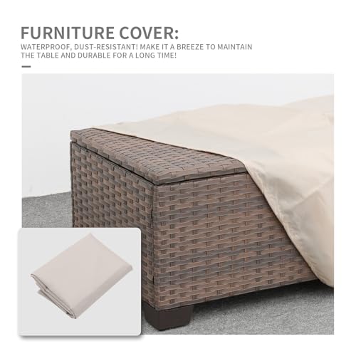 Rattaner Patio Coffee Table Outdoor Storage Table for Patio Wicker Coffee Table Outdoor Table with Patio Storage Box Furniture Cover, Mixed Brown