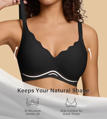 DEANGELMON Women's Seamless Bras No Underwire Comfort Bralettes Push Up Bras Wireless Scalloped Full Coverage Everyday Bra - Image 3