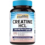 Vitalibre Creatine HCl Capsule, 750mg High Absorption Creatine Hydrochloride, Endurance, Strength, Fast Absorbing, No Load, No Bloat, Monohydrate Micronized Alternative, Once Daily, 90 Capsules