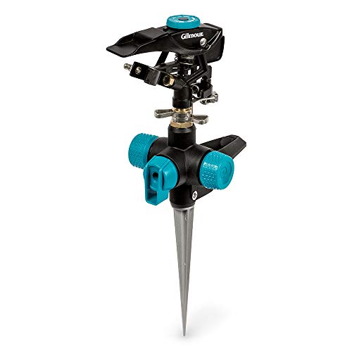 Gilmour 821673-1001 Circular Sprinkler w/Spike Base-Adjustable (5,800 sq, Heavy Duty, Black/Aqua