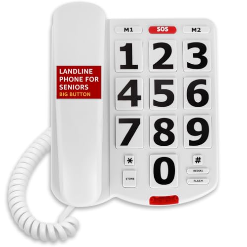 Uvital Big Button Phone for Seniors, Landline Phone for Elderly with Big Buttons, 3 One-Touch Speed Dial Keys, Visual Ringer, Adjustable Volume, Ideal for Visually Impaired Users