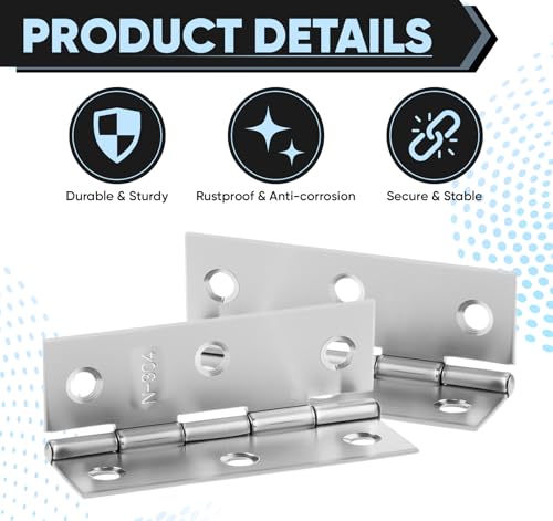 Anstore 4 Stück Scharniere Klappbar, 75×50×1mm Faltbar Silber Scharnier Edelstahl, 270° Scharnierband Klein mit 48 Stück Schrauben, Türscharniere für Türen, Fenster und Schränke