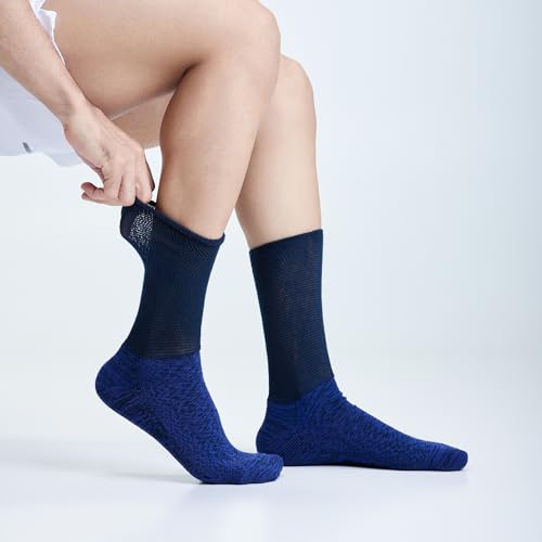 Image of Mint & Oak Padded Diabetic Socks for Men & Women - Navy Blue | Breathable Cotton Blend | Blister Protection | Non-Binding Comfort Fit Extra Wide Cuff | Free Size