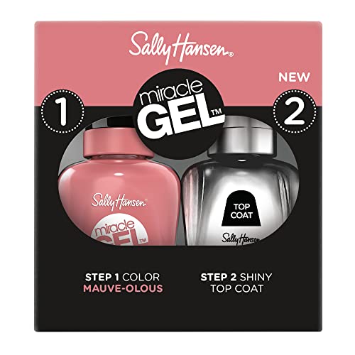 Sally Hansen Miracle Gel™, Mauve-olous and Shiny Top Coat Duo, Long Lasting, Gel-Like Formula, No UV Lamp Needed, Nail Polish Duo