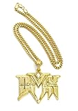 BLINGFACTORY 14K Gold PT DMX Pendant & 3mm 24' Cuban Bling Chain Hip Hop Necklace