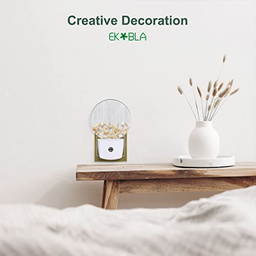 Image of EKOBLA Beach Shell Night Light, Coastal Rustic White Wood Night Lights Plug Into Wall for Farmhouse Decor, 0.5W Sleep Friendly