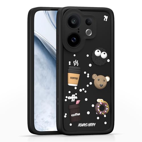 Image of Pikkme Back Cover for Vivo X200 Fe 5G | 3D Bear Silicone Cute & Fun Coffee Cartoon | Full Body Protection Bumper Case (Black)