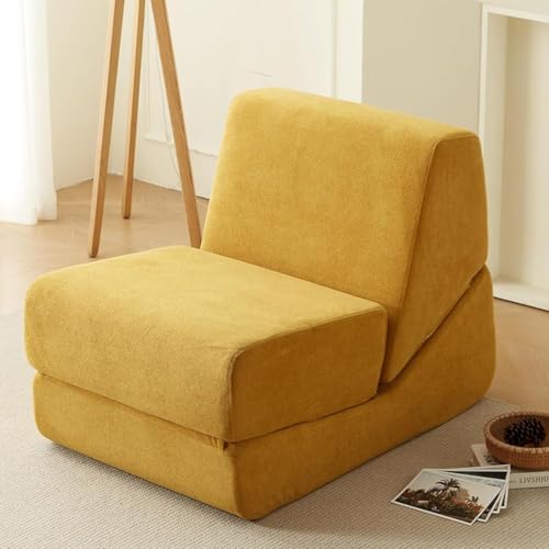 Swbvs Folding Sofa Bed, Single Chair Lounger with Back Support, Multi-Functional Floor Sofa for Living Room, Bedroom, or Small Spaces, Yellow Corduroy Fabric, Compact & Comfortable Design