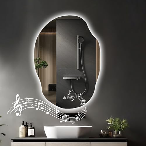 Irregular Led Bathroom Mirror with Bluetooth, 22 x 30 Inch