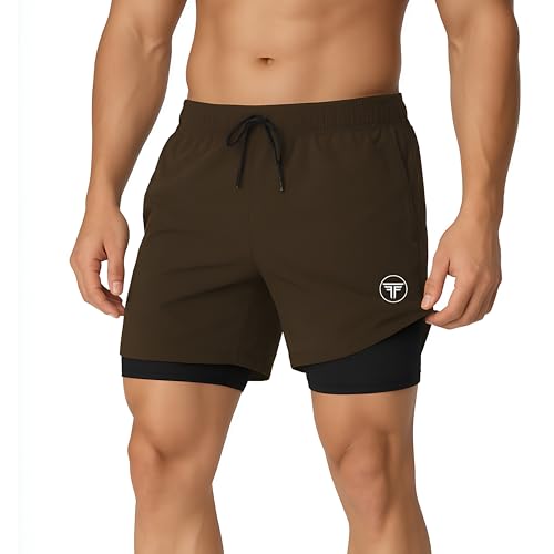 Image of Men's 2 in 1 Active Dual Shorts with Inner Tights Layer & Compression Liner, Double Layer Athletic Short for Running, Gym & Sports