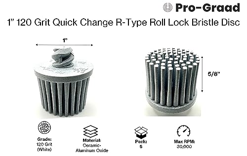 Image of 5 Pack 1 inch 120 Grit White R-Type Bristle Disc | Ceramic-Aluminum Oxide Abrasive Bristle Disc with Quick Change Roll Lock | Pack of 5 | White