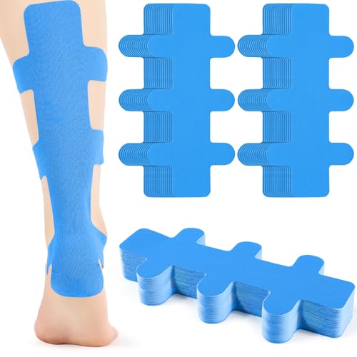 Aurelema 50 Pcs Achilles Tendonitis Kinesiology Tape Precut Achilles Tendon Tape for Relief Pain Muscle Support Sport(Blue)