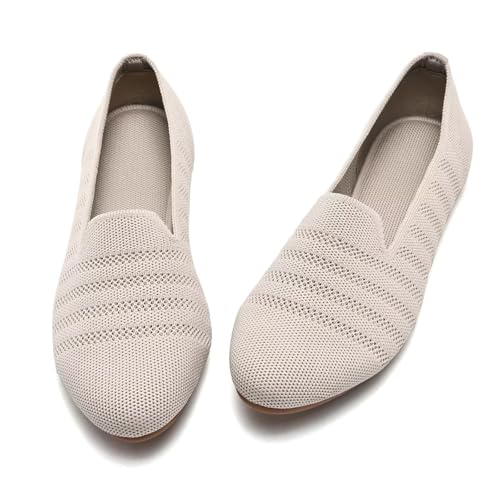 Image of poemlady Women's Ballet Flat Shoes Dress Shoes Knit Round Toe Slip On Ballerina Walking Flats Shoes for Woman Low Wedge Casual