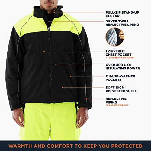 RefrigiWear Black/Lime Hivis Insulated Work Jacket for Men, -20°F (-29°C), Medium3