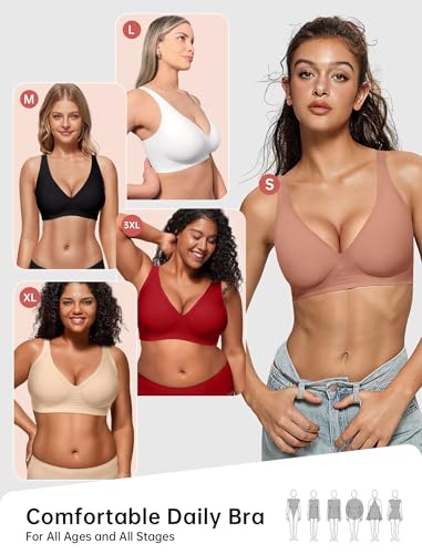 Image of Vertvie Jelly Wireless Bras for Women Push Up Plunge Seamless T-Shirt Bras No Underwire Supportive Full Coverage Bralettes