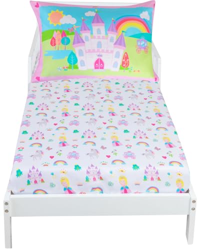 Image of Todays Kids Princess 2-Piece Toddler Sheet Set - Breathable 100% Soft Brushed Microfiber Polyester, Standard Size Toddler Bed Sheets, Gentle on Delicate Skin, Fitted Princess Bedding & Pillowcase Set