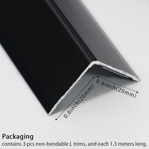 Image of Coengwui Aluminum Corner Guards, Peel and Stick L-Shaped Molding Trim for Wall Table Door Frame Protection and Decoration (Matte Black, 3Pcs x 4.26ft x 0.8in)