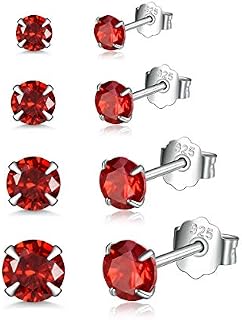 Shuxin Silver Stud Earrings for Women, 4 Pairs 925 Sterling Silver Zirconia Stud Earrings Set, Hypoallergenic Small Sleeper Cartilage Studs with Cubic Zirconia, 8 Colors, Size: 3, 4, 5, 6mm