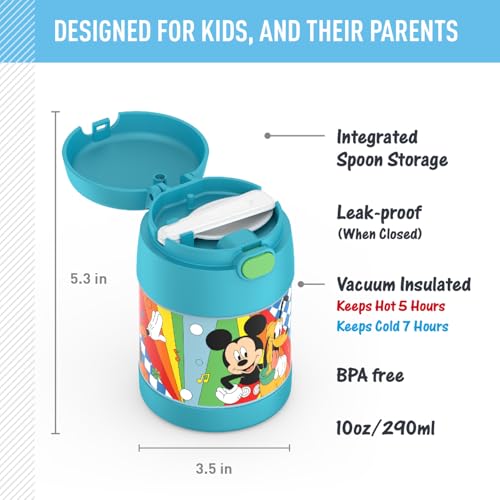 Image of THERMOS FUNTAINER 10 Ounce Stainless Steel Vacuum Insulated Kids Food Jar with Spoon, PRESCHOOL MICKEY